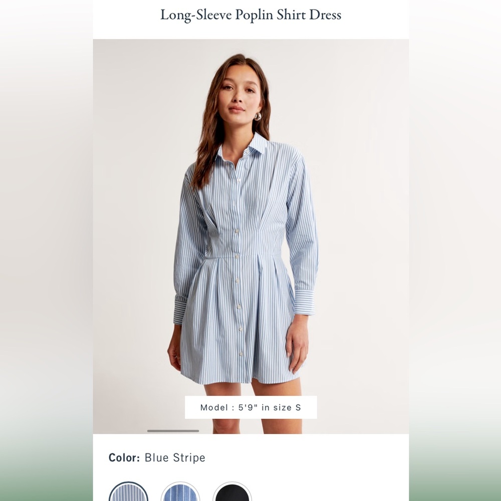 Abercrombie Long-Sleeve Poplin Blue Striped Dress - XLT